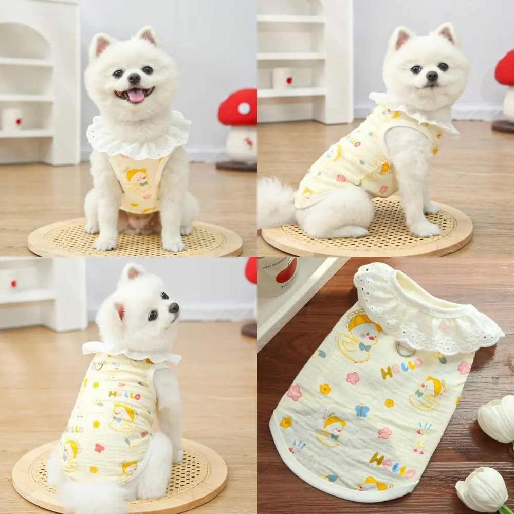 Soft Cotton Dog Shirt Lace Collar Cute Rabbit Bear Puppy Clothes Thin Breathable Cat Vest for Small Medium Dogs