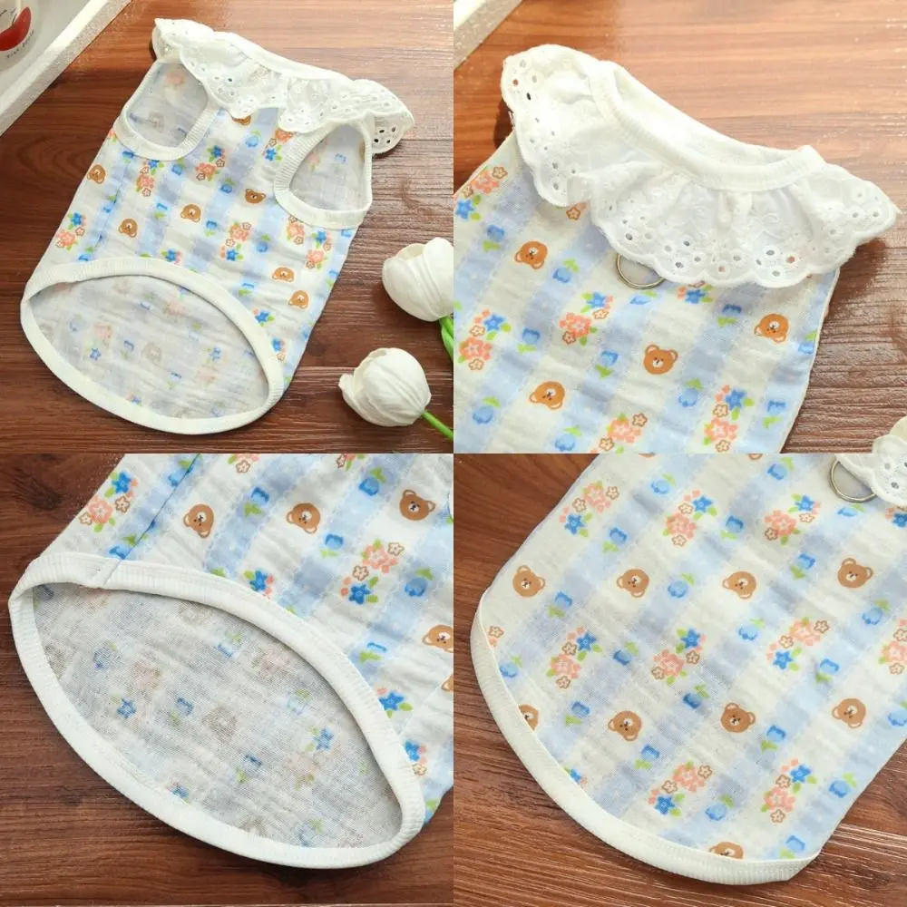 Soft Cotton Dog Shirt Lace Collar Cute Rabbit Bear Puppy Clothes Thin Breathable Cat Vest for Small Medium Dogs