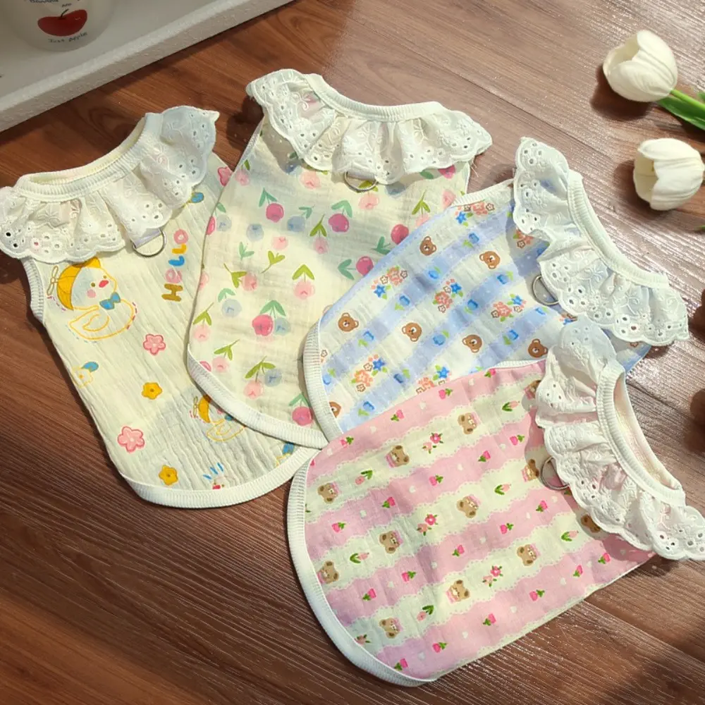 Soft Cotton Dog Shirt Lace Collar Cute Rabbit Bear Puppy Clothes Thin Breathable Cat Vest for Small Medium Dogs