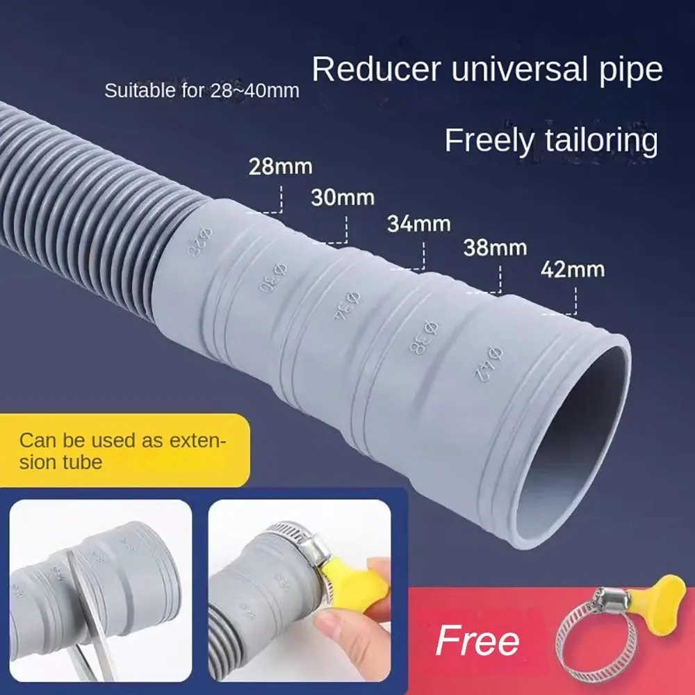 New Flexible Washing Machine Drain Hose Grey Corrugated Washing Machine Tube Thickened Extension Pipe