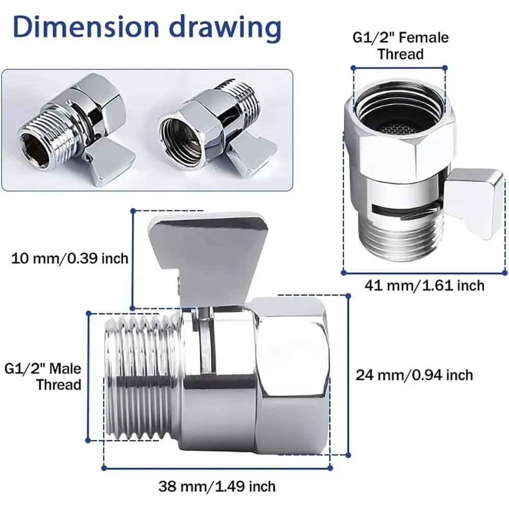 New Brass Shower Flow Control Valve Female Male G1/2 Shower Head Shut Off Valve Quick-opening Water Shut-Off Bidet Sprayer