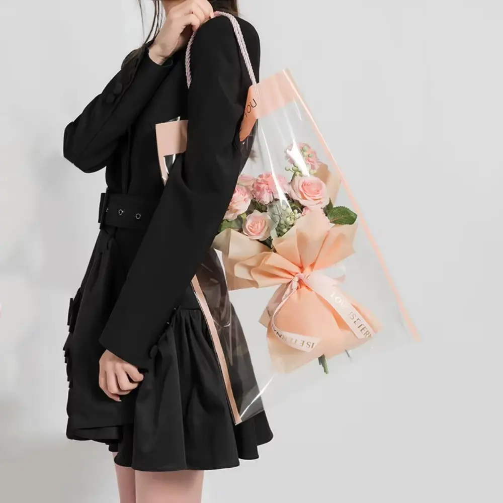 10pcs New Transparent Bouquet Gift Bag With Handle Party Supplies Flower Packing Bags Decoration Birthday Gift Bag Gift