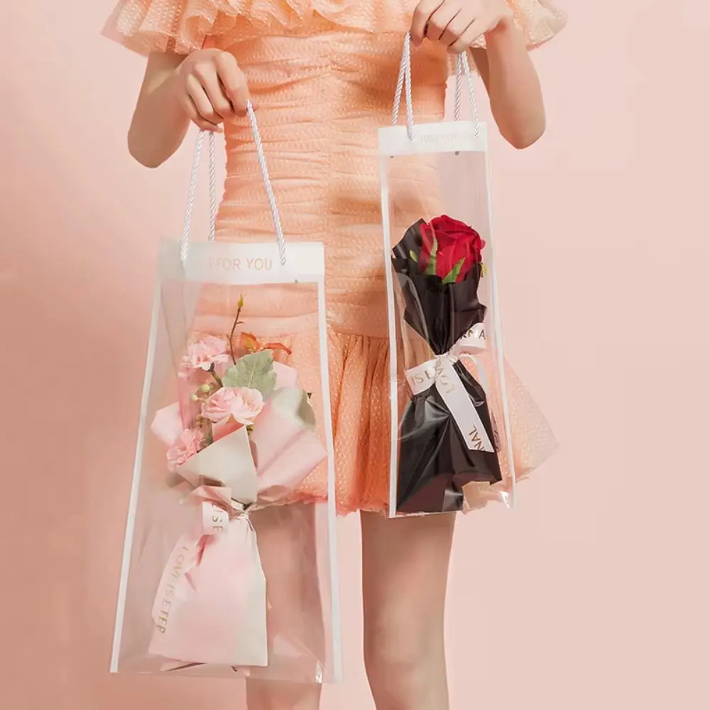 10pcs New Transparent Bouquet Gift Bag With Handle Party Supplies Flower Packing Bags Decoration Birthday Gift Bag Gift