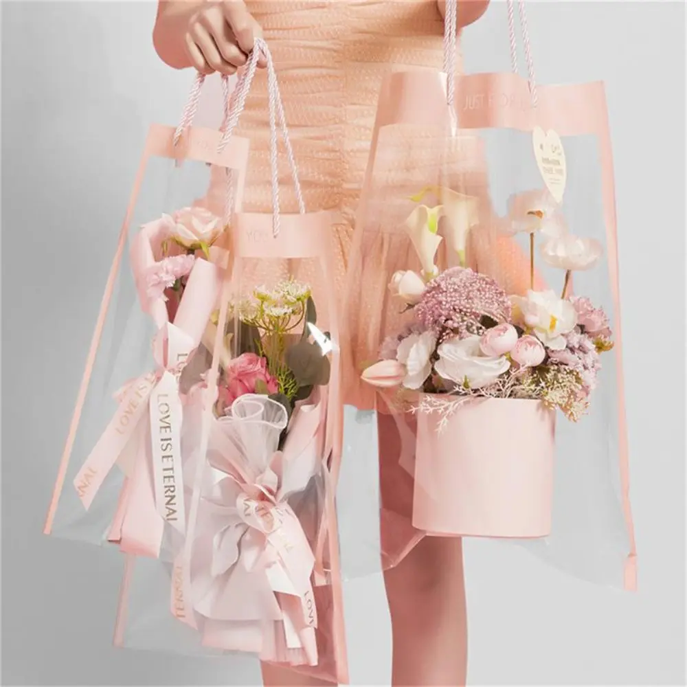 10pcs New Transparent Bouquet Gift Bag With Handle Party Supplies Flower Packing Bags Decoration Birthday Gift Bag Gift