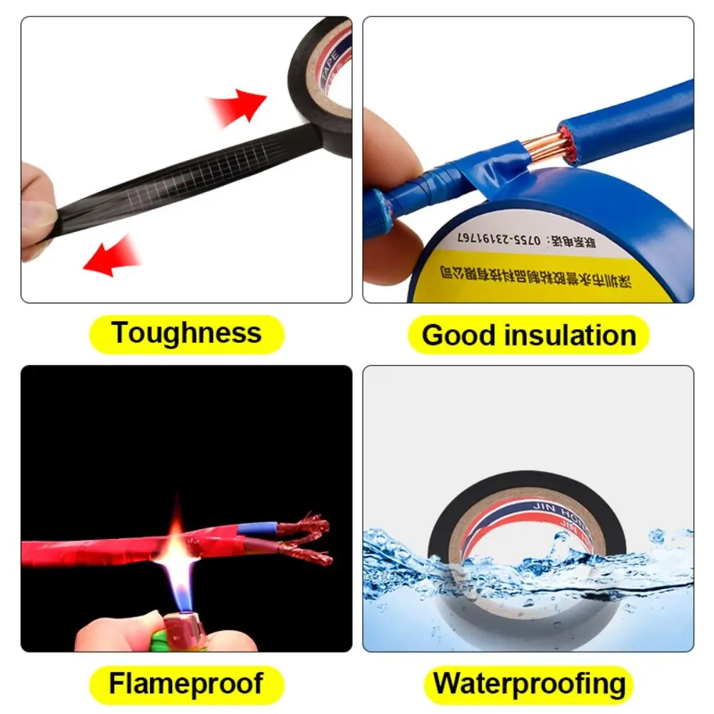 10 Rolls Wear-resistant Insulating Tape Waterproof High-Temperature Resistant Electrical Tape PVC Thickened Flame Retardant Tape