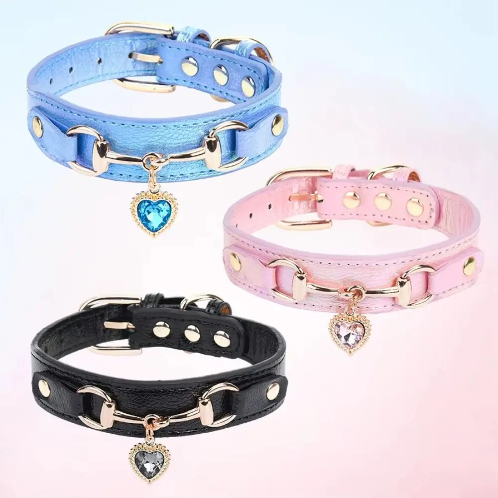 PU Leather Pet Adjustable Collar Pet Accessories Decoration Cat&Dog Collar Sparkling Rhinestone Puppy Traction Necklace Dog
