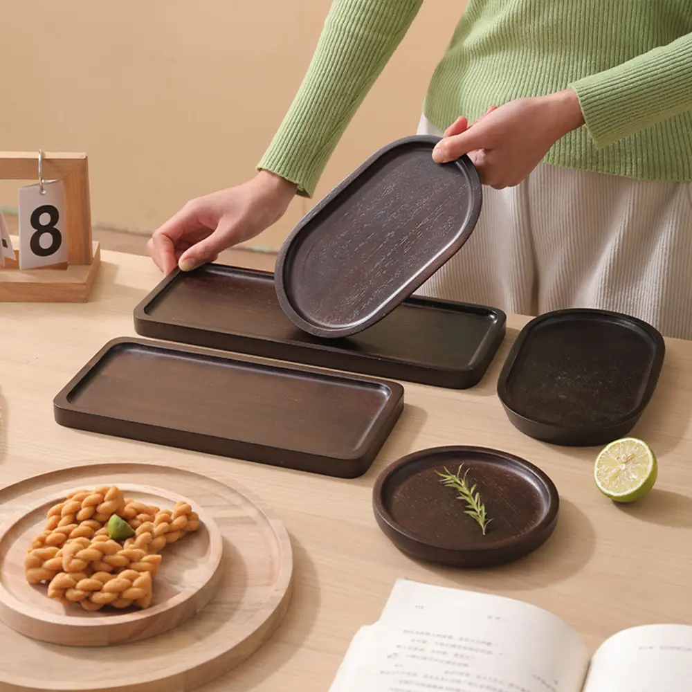 Creative Gifts Wooden Tea Tray Japanese-Style Bread Dessert Snack Plate Steak Simple Dried Fruit Plate Hotel