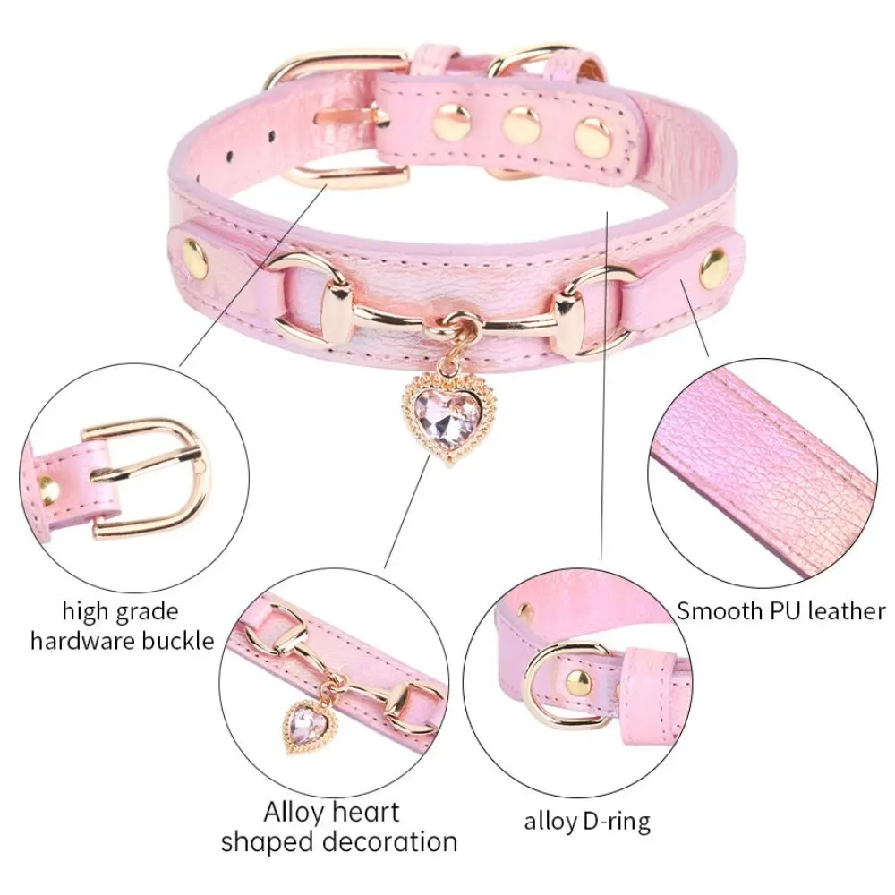 PU Leather Pet Adjustable Collar Pet Accessories Decoration Cat&Dog Collar Sparkling Rhinestone Puppy Traction Necklace Dog