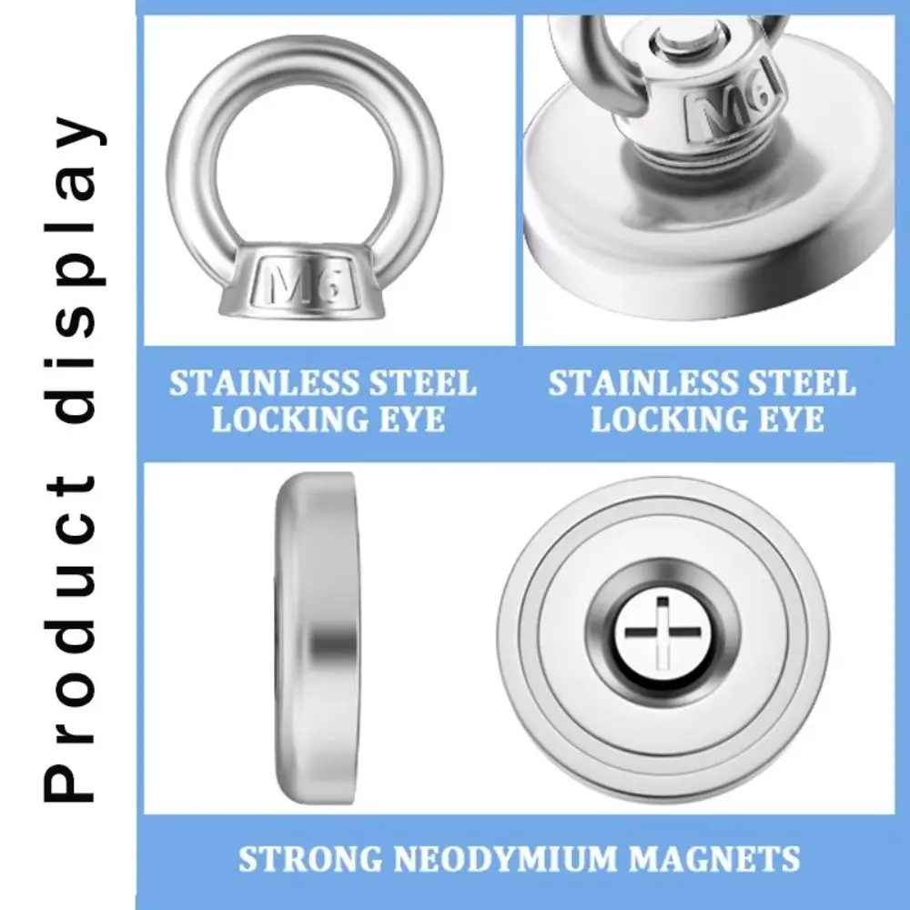High Pull Force Strong Neodymium Fishing Magnet Wear Resistant Durable Heavy Duty Magnet Stainless Steel Eyebolt
