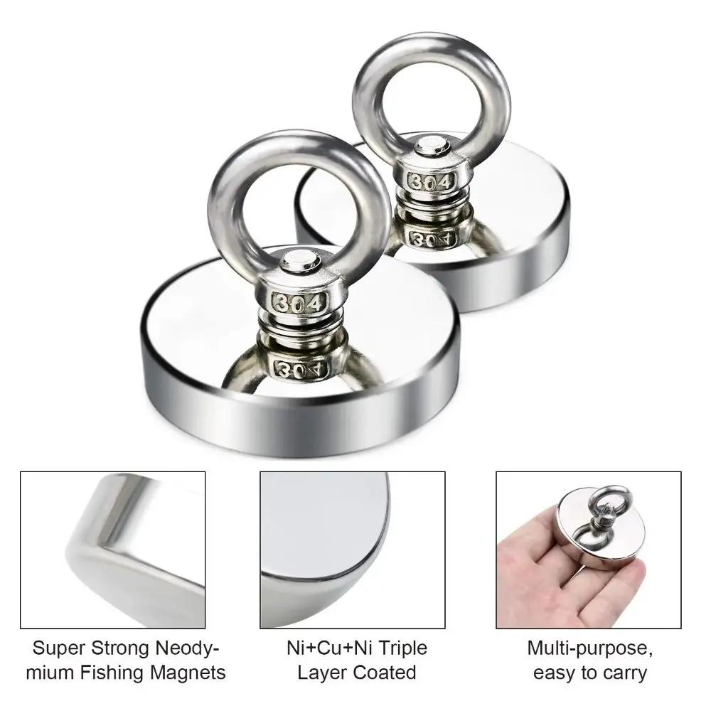 High Pull Force Strong Neodymium Fishing Magnet Wear Resistant Durable Heavy Duty Magnet Stainless Steel Eyebolt