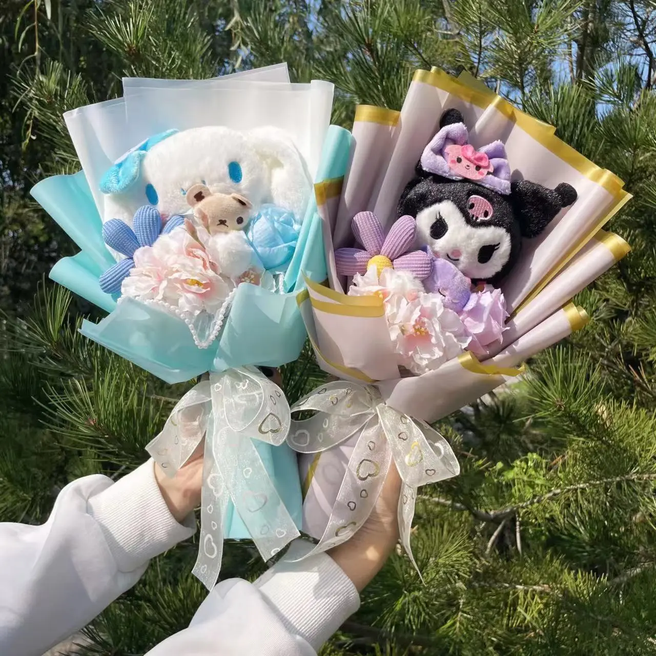 Cartoon Bouquet My Melody Kuromi Cinnamoroll Kt Cat Plush Doll Toy Bouquet Gift Box Valentine's Day Christmas Graduation Gifts