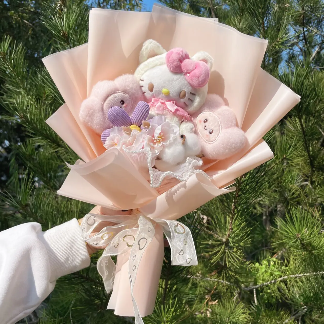 Cartoon Bouquet My Melody Kuromi Cinnamoroll Kt Cat Plush Doll Toy Bouquet Gift Box Valentine's Day Christmas Graduation Gifts