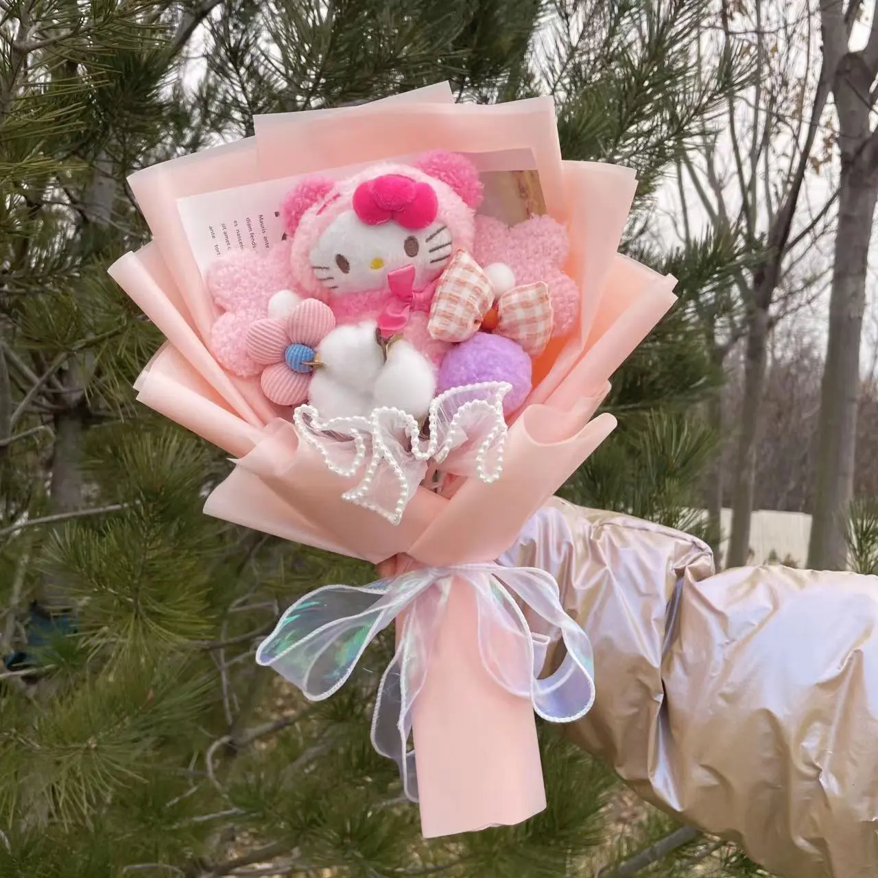 Cartoon Bouquet My Melody Kuromi Cinnamoroll Kt Cat Plush Doll Toy Bouquet Gift Box Valentine's Day Christmas Graduation Gifts
