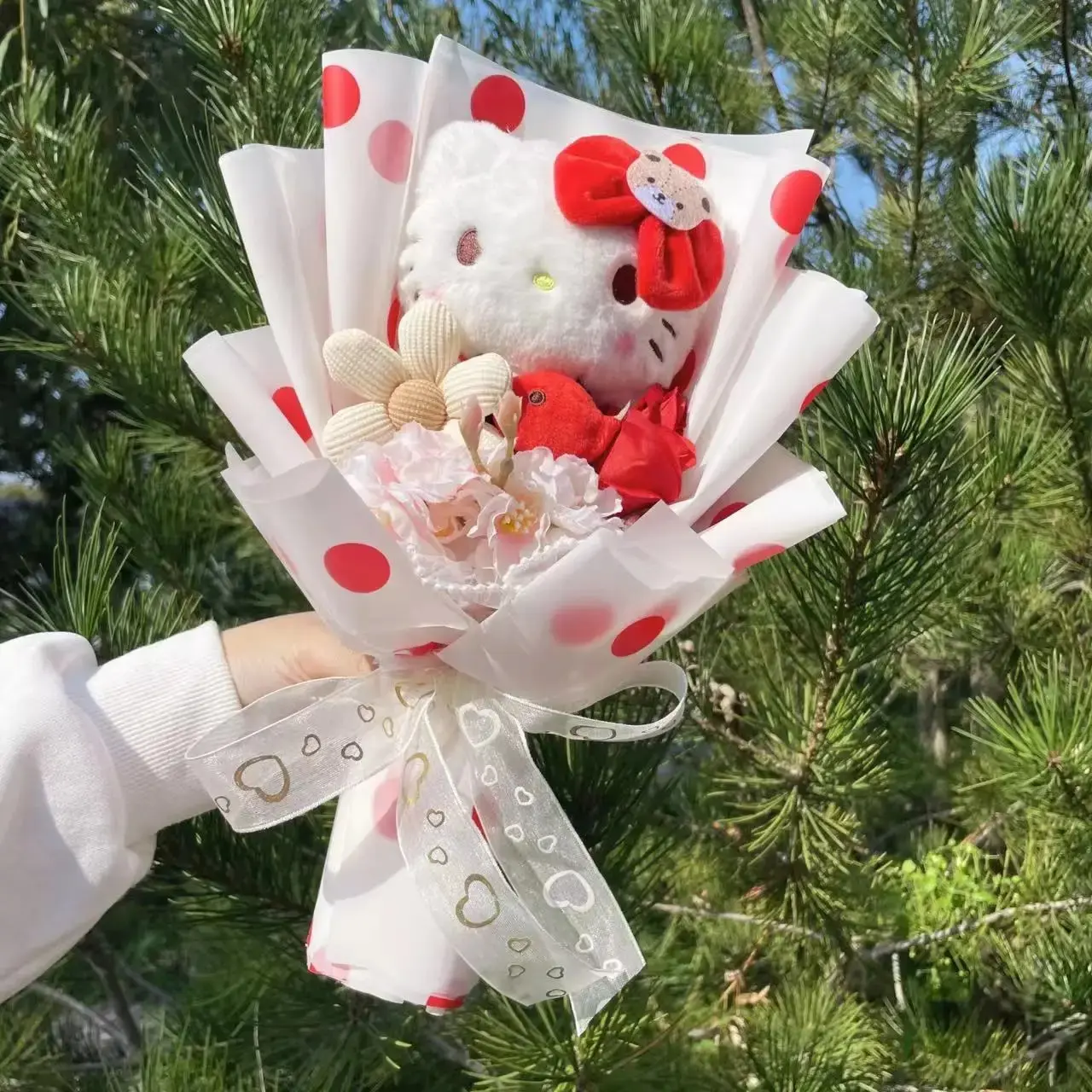 Cartoon Bouquet My Melody Kuromi Cinnamoroll Kt Cat Plush Doll Toy Bouquet Gift Box Valentine's Day Christmas Graduation Gifts