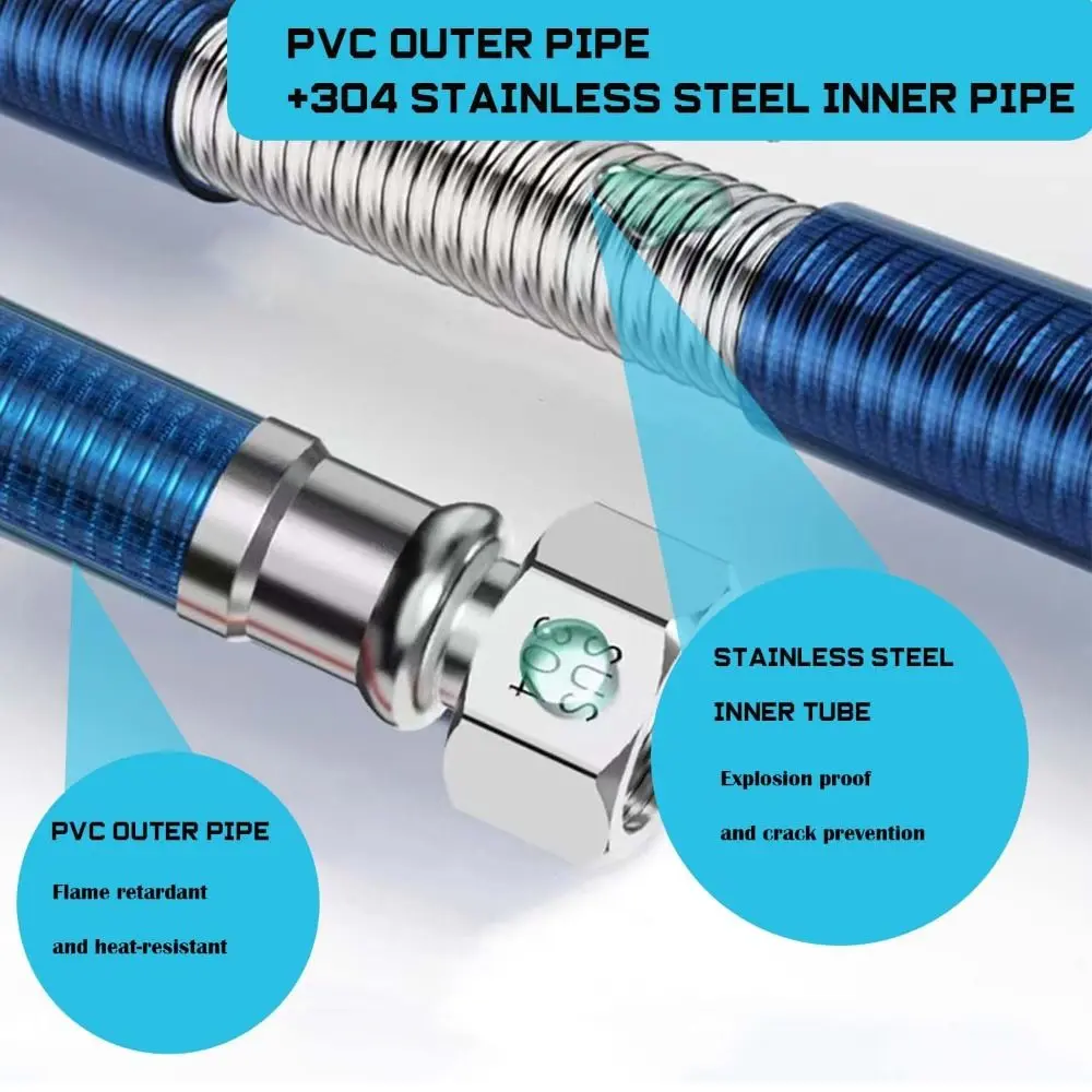 Flexible Handheld Shower Head Hose Corrugated Pipe Stainless Steel Water Heater Hose Universal High Pressure