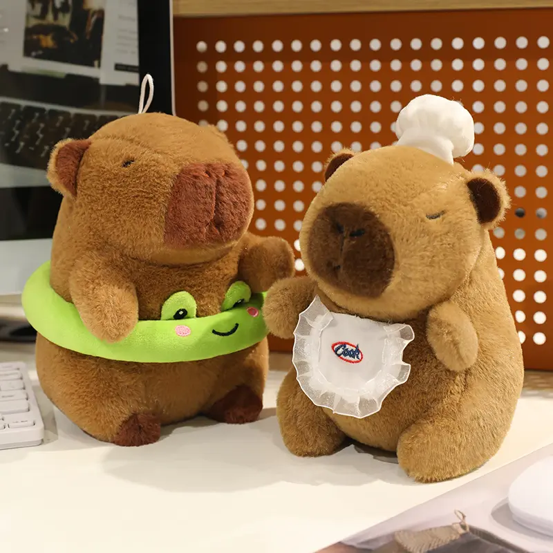 25cm Cute Frog Swim Ring Capybara Plush Toys Cosplay Chef Capibara Hold French fries Basletball Doll Turtle Backpack Decor Doll