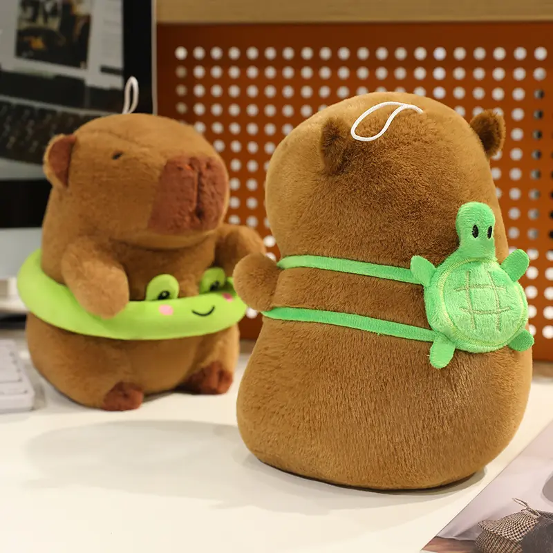 25cm Cute Frog Swim Ring Capybara Plush Toys Cosplay Chef Capibara Hold French fries Basletball Doll Turtle Backpack Decor Doll