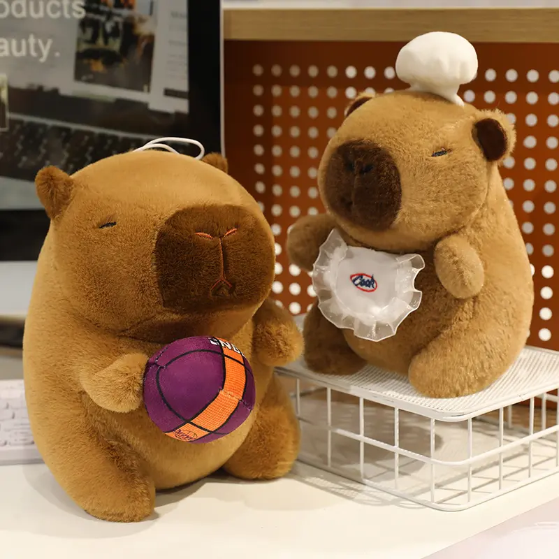 25cm Cute Frog Swim Ring Capybara Plush Toys Cosplay Chef Capibara Hold French fries Basletball Doll Turtle Backpack Decor Doll