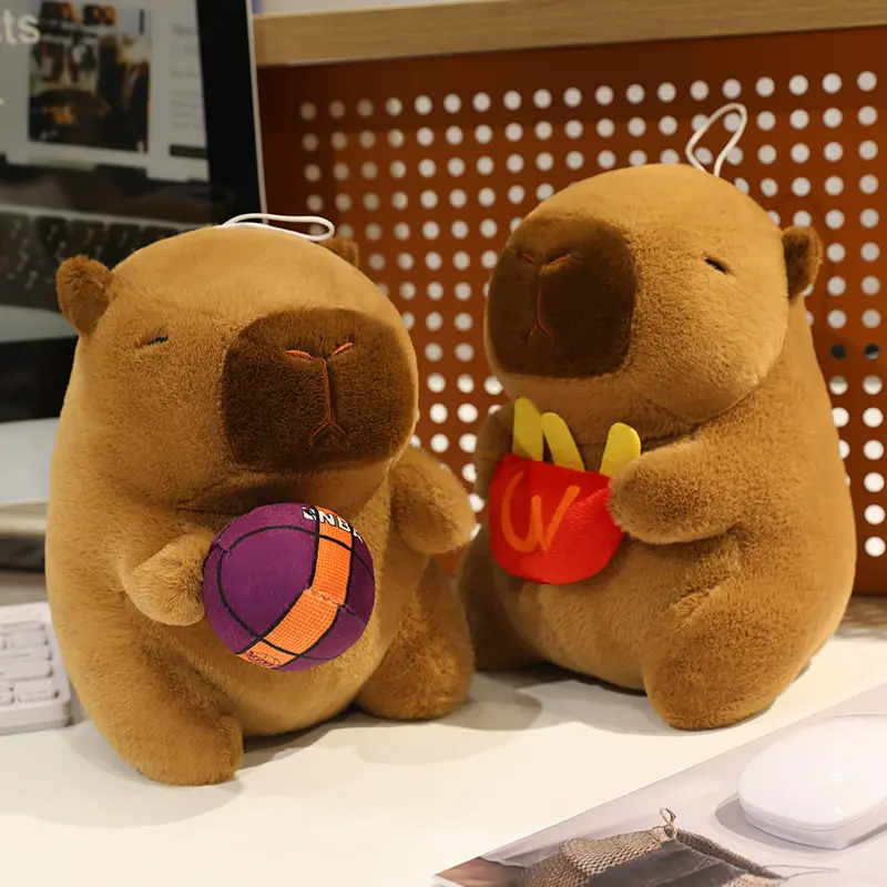 25cm Cute Frog Swim Ring Capybara Plush Toys Cosplay Chef Capibara Hold French fries Basletball Doll Turtle Backpack Decor Doll