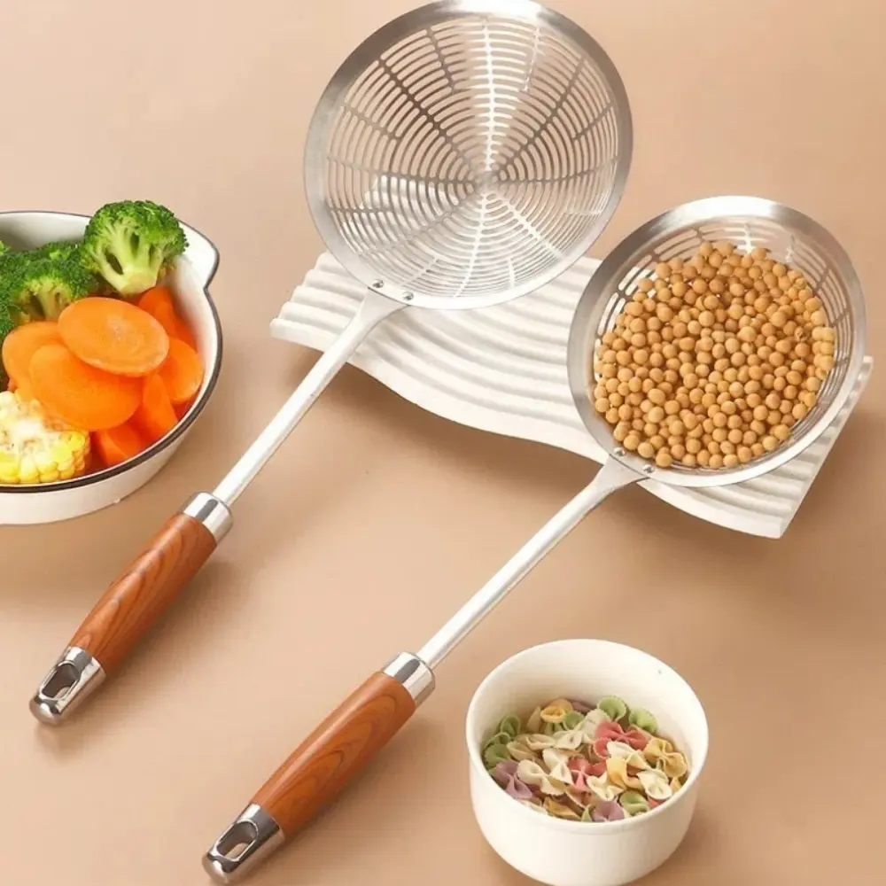 Stainless Steel Large Colander Wooden Handle High Quality Mesh Strainer Heat Resistant Anti Scalding Foods Sifter