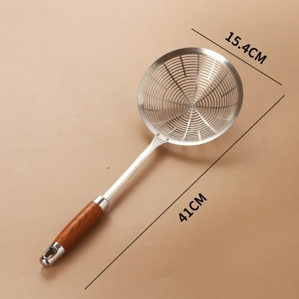 Stainless Steel Large Colander Wooden Handle High Quality Mesh Strainer Heat Resistant Anti Scalding Foods Sifter