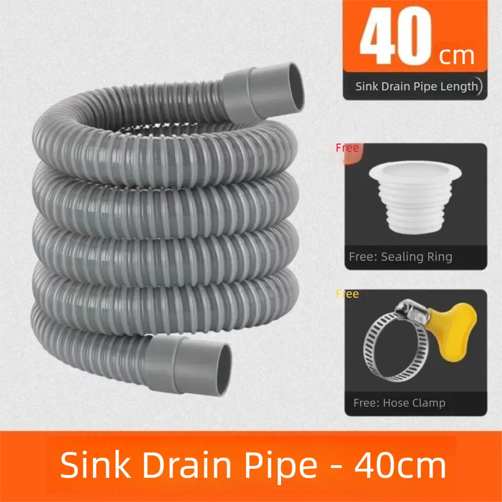 40/60/100cm Washbasin Drain Pipe Clamp Sealing Ring Washing Machine Drain Hose ABS Leakage-proof Washer Discharge Tube