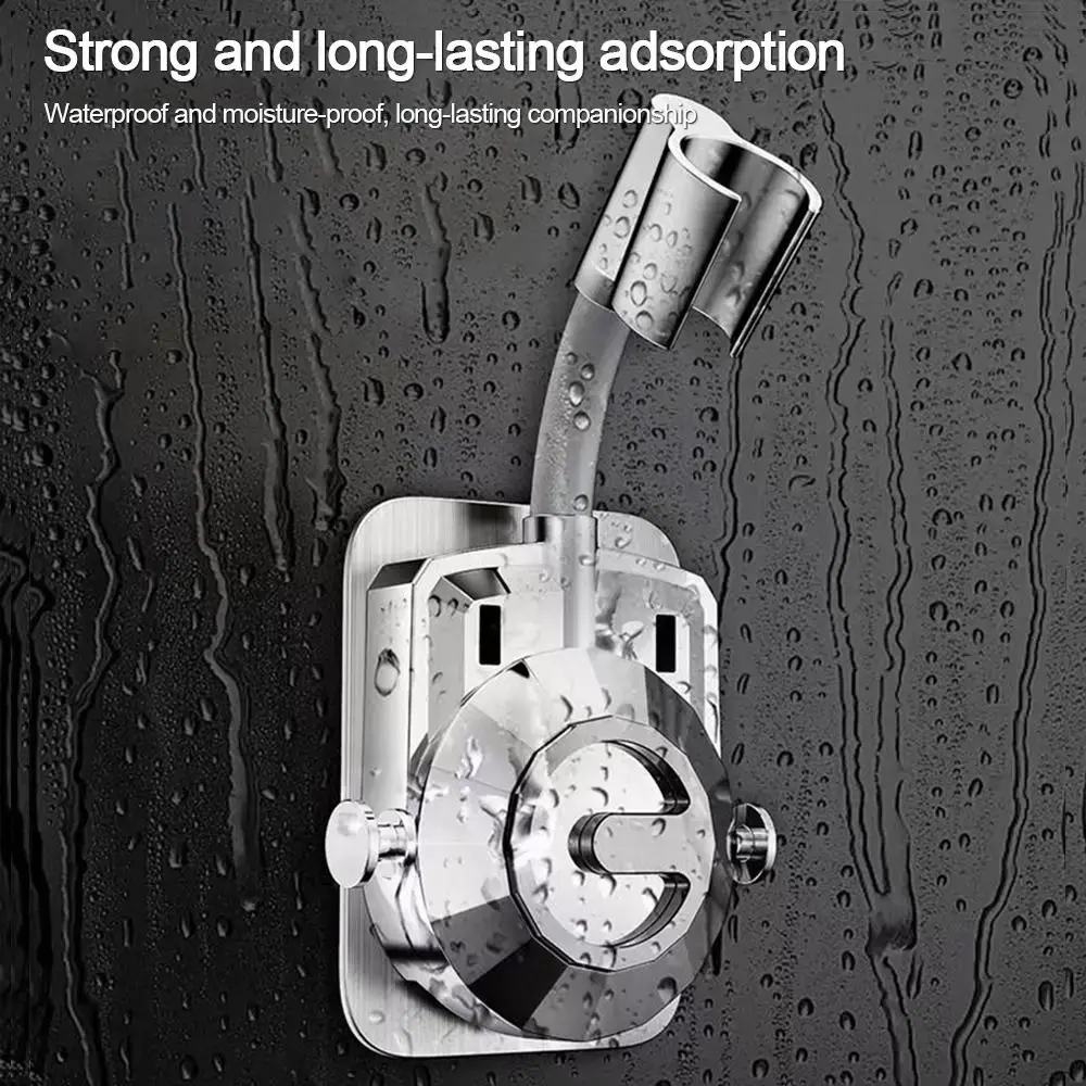 Adjustable Shower Head Holder Self-Adhesive with Hooks Handheld Sprayer Support Wall Mounted Sprayer Fixed Base