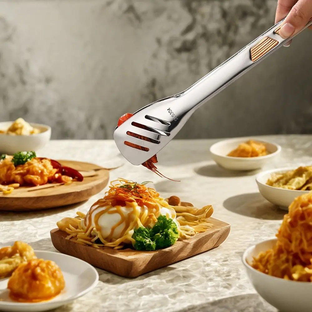 Kitchen Gadgets 304 Stainless Steel BBQ Tongs 8-12inch Long Handle Meat Barbecue Grill Buffet Clip Non-Slip Food Tongs