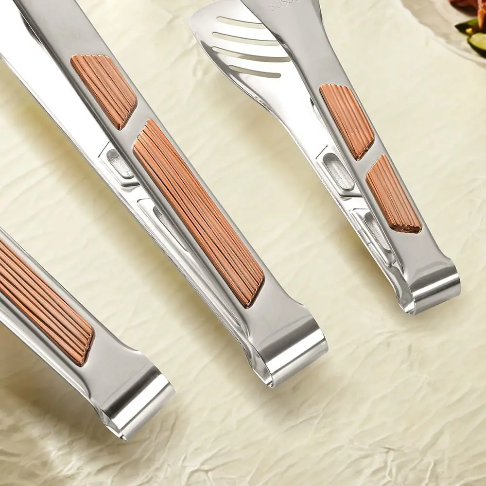 Kitchen Gadgets 304 Stainless Steel BBQ Tongs 8-12inch Long Handle Meat Barbecue Grill Buffet Clip Non-Slip Food Tongs