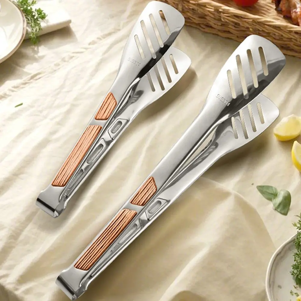Kitchen Gadgets 304 Stainless Steel BBQ Tongs 8-12inch Long Handle Meat Barbecue Grill Buffet Clip Non-Slip Food Tongs