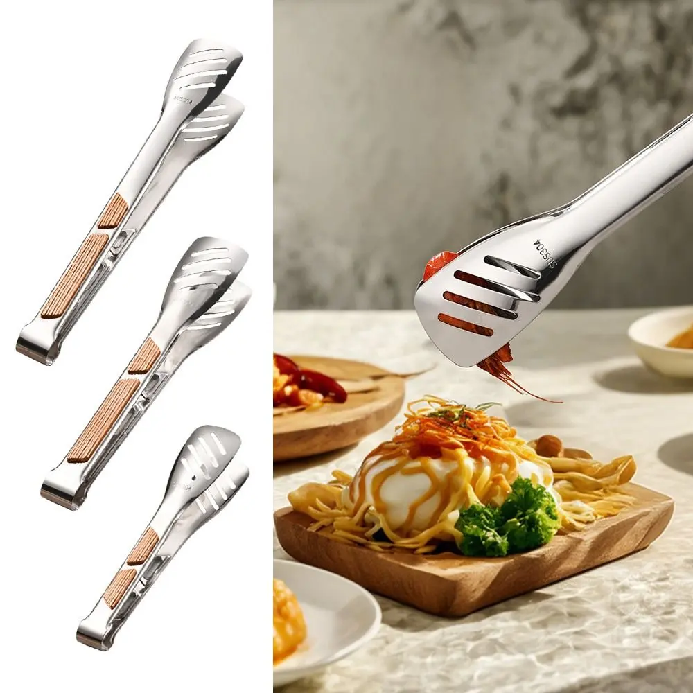 Kitchen Gadgets 304 Stainless Steel BBQ Tongs 8-12inch Long Handle Meat Barbecue Grill Buffet Clip Non-Slip Food Tongs