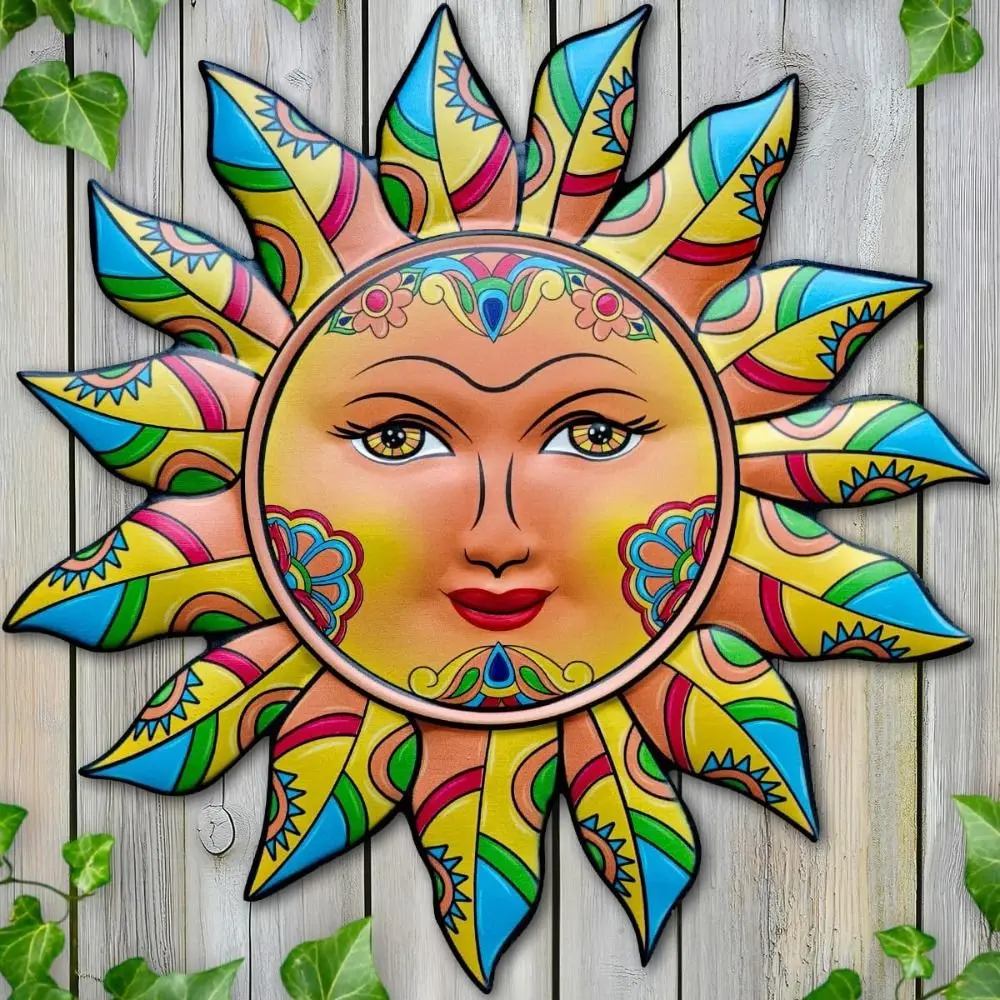 Hot Metal Sun Wall Decor Sun Flower Funny Wall Art Decoration Friendly Face Hanging Decoration Yard Patio Fence