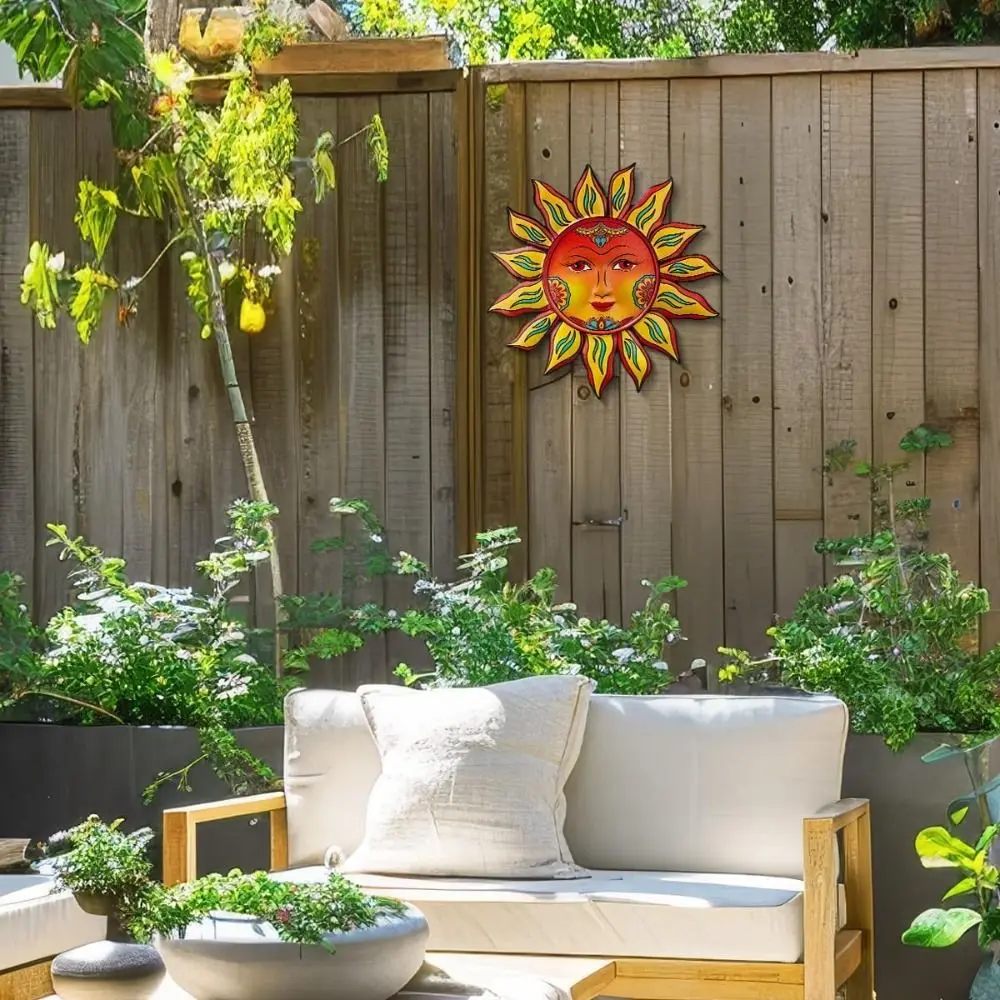 Hot Metal Sun Wall Decor Sun Flower Funny Wall Art Decoration Friendly Face Hanging Decoration Yard Patio Fence