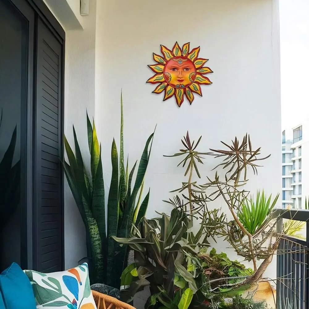 Hot Metal Sun Wall Decor Sun Flower Funny Wall Art Decoration Friendly Face Hanging Decoration Yard Patio Fence