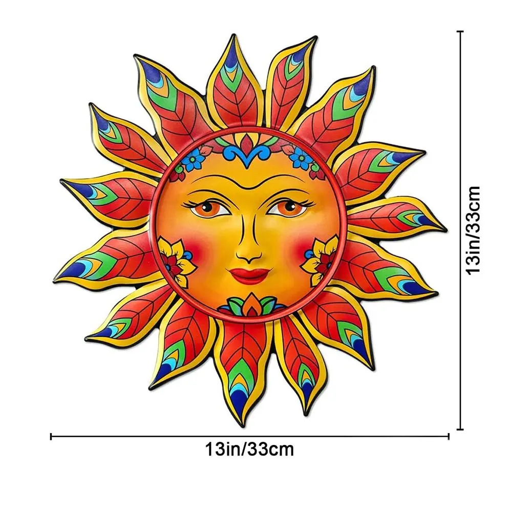 Hot Metal Sun Wall Decor Sun Flower Funny Wall Art Decoration Friendly Face Hanging Decoration Yard Patio Fence