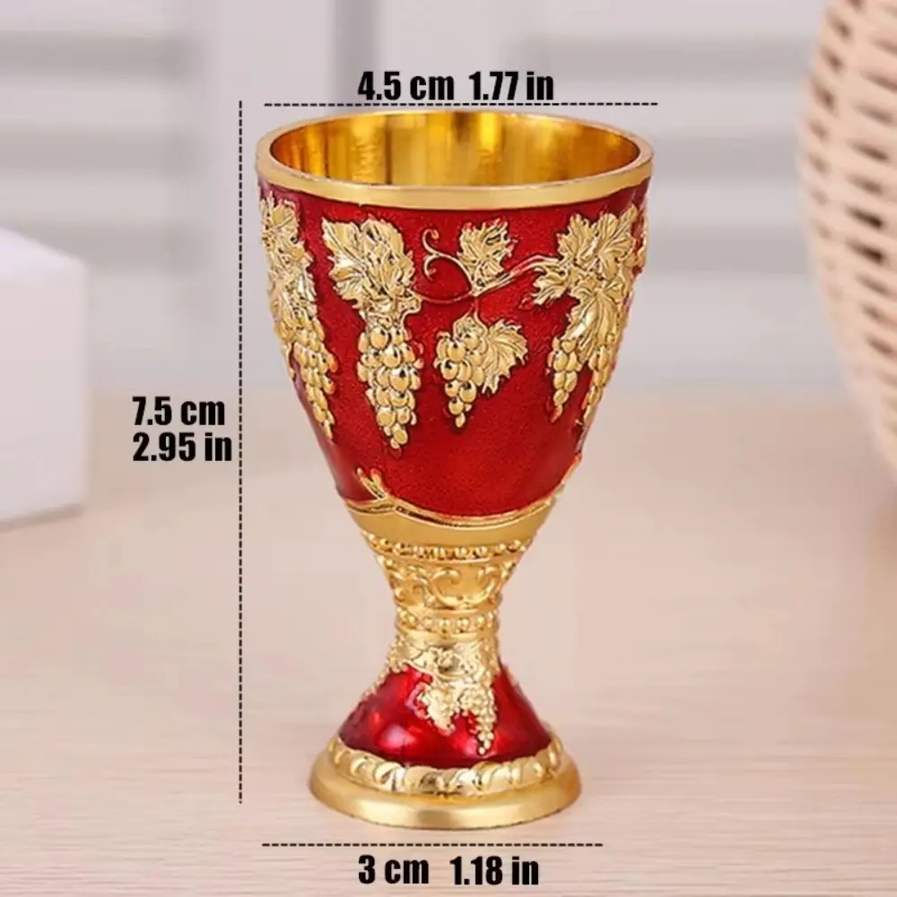 New European Style Wine Glasses Mini 30ml Retro Alloy Vodka Goblet Spirits Cup Wedding Chalices Red Liquor Glass