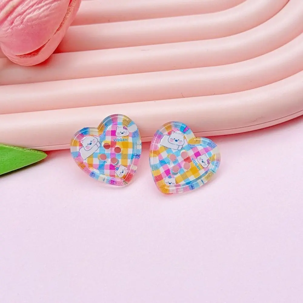 50 PCS New Resin Buttons Cute Floral Garment Ornaments DIY Plaid Doll Accessory