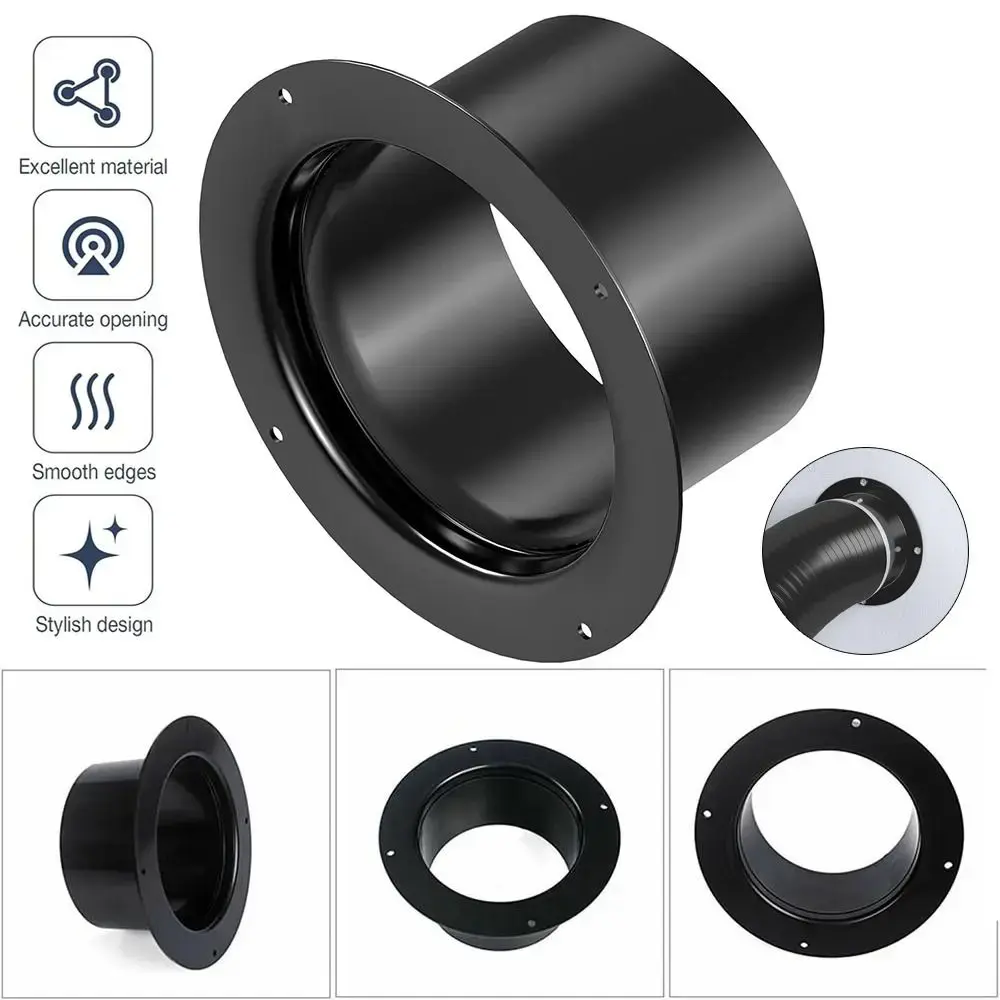 Household Accessories Round Wall Flange Connector Black Plastic Ventilation Pipe Joint Air Ducting Connection Ventilation Pipe