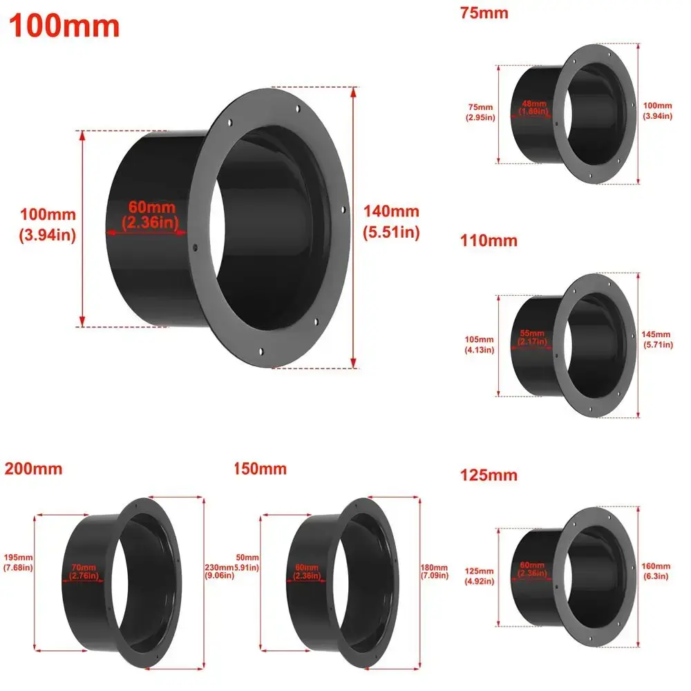 Household Accessories Round Wall Flange Connector Black Plastic Ventilation Pipe Joint Air Ducting Connection Ventilation Pipe