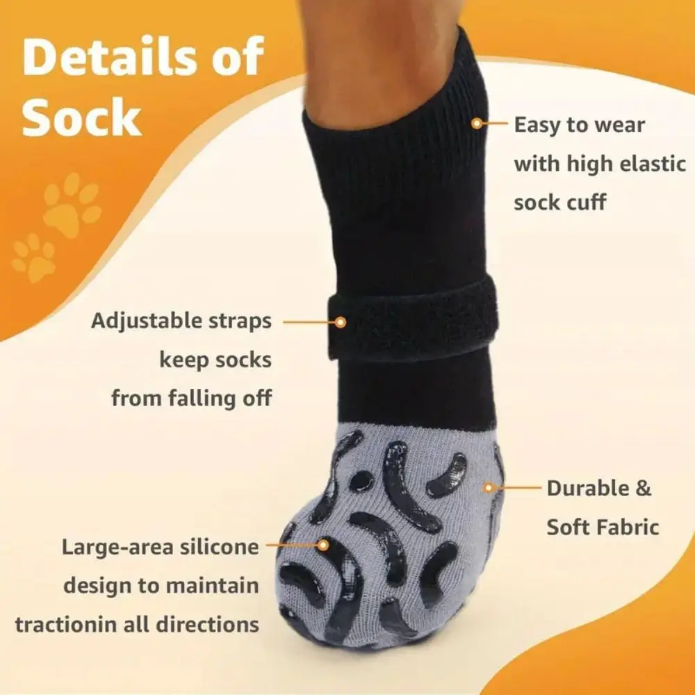 4PCS High Quality Anti-Slip Cozy Dog Socks Anti-Scratch Adjustable Band Knitted Socks Strong Grip Cotton Paw Protector Indoor