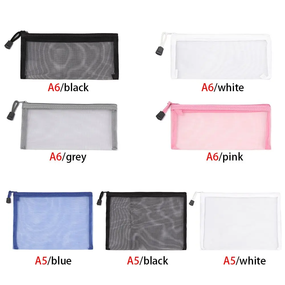 Gifts Solid Color Handbags Cosmetic Makeup Coin Purse Cosmetic Storage Mesh Pen Bag Zipper Pencil Case Transparent Grid