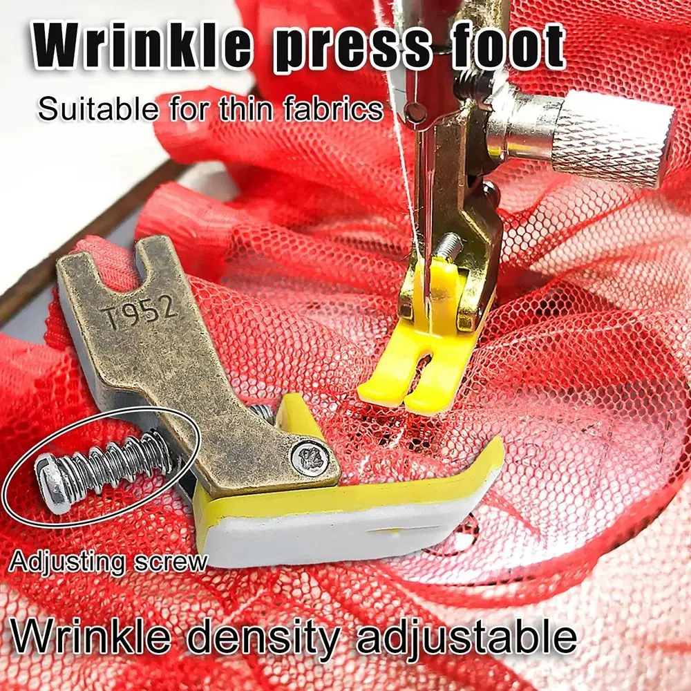 1Pcs Flat Wagon T952 Wrinkle Presser Foot Adjustable Plastic Lockstitch Presser Feet Steel Closing Sewing Machine Accessory