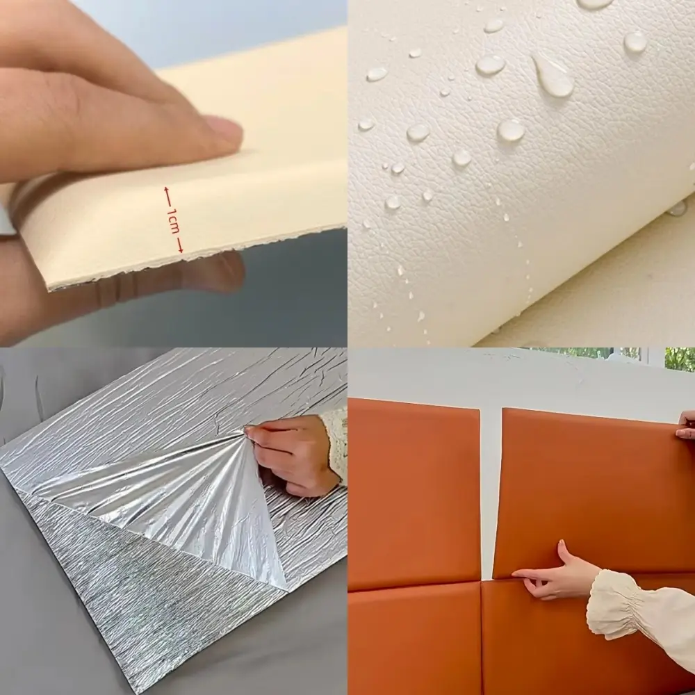 2pcs Self Adhesive 3D Wall Sticker Leather Soft Bag Design Soft Wall Panels 10mm Thick Anti-collision Headboard Protection