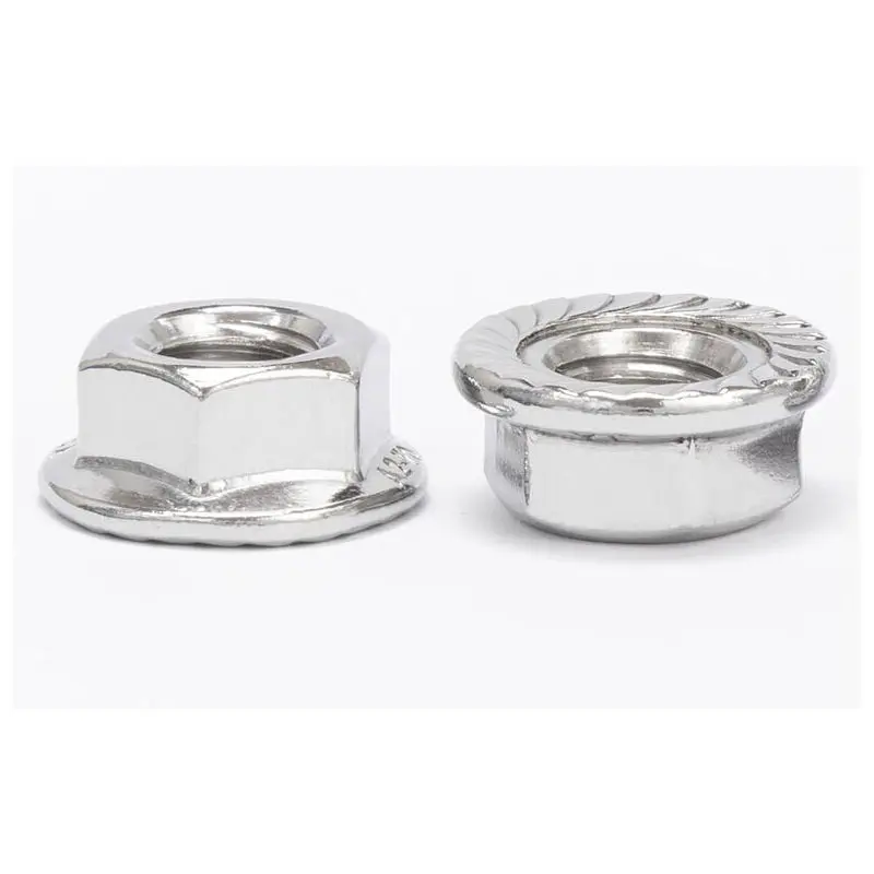 304 Stainless Steel Fine Tooth Reverse Flange Nut M3-M16 Hexagonal Anti-slip Padded Screw Cap Anti-loosening Nut