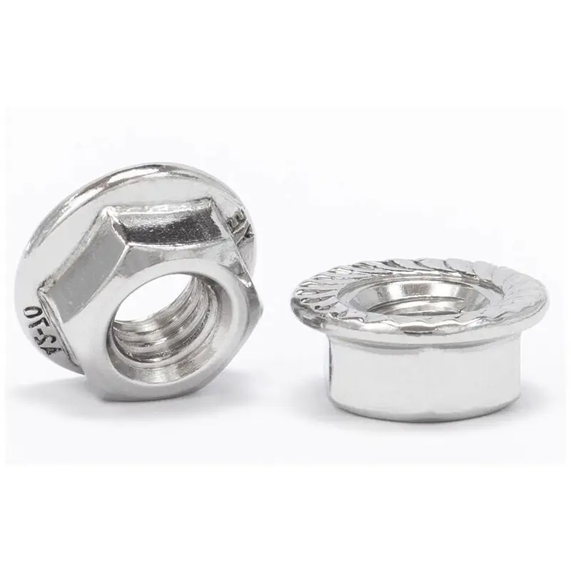 304 Stainless Steel Fine Tooth Reverse Flange Nut M3-M16 Hexagonal Anti-slip Padded Screw Cap Anti-loosening Nut