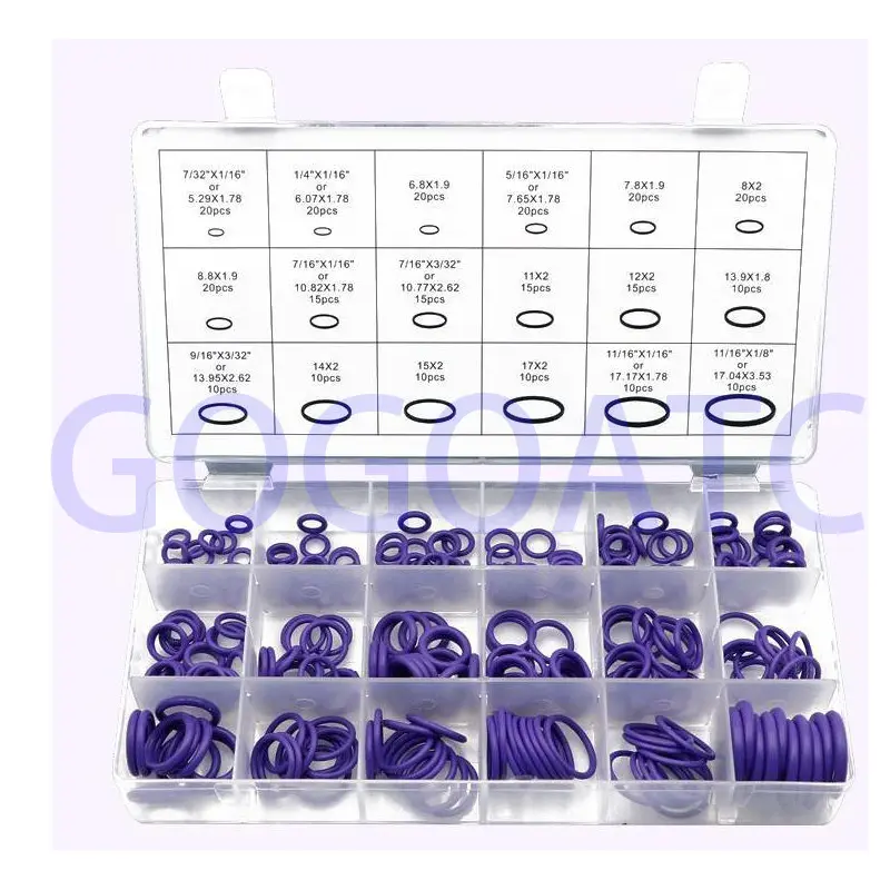 Air Conditioning Rubber Washer Assortment 270pc/set for R22 R134a Green/Purple Seal O-ring Gaskets 18 Sizes Standard Parts