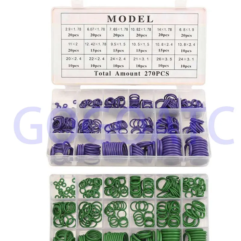 Air Conditioning Rubber Washer Assortment 270pc/set for R22 R134a Green/Purple Seal O-ring Gaskets 18 Sizes Standard Parts
