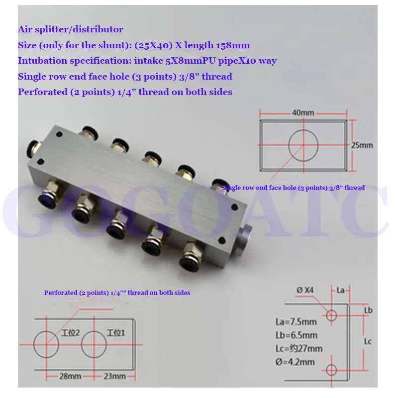 25x40 on-penetration multi-position throttle valve air splitter distributor busbar SL quick-plug connector air distributor block