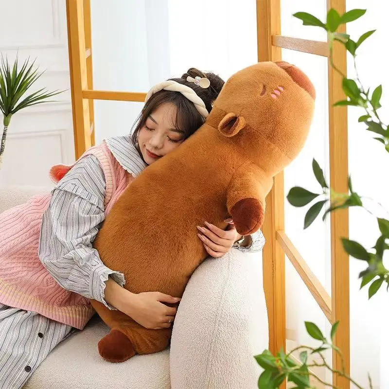 40CM-60CM Kawaii Cartoon Giant Strip Capybara Plush Doll Pillow Lying Brown Creative Capybara Plush Toy Home Decor Sleeping Toy