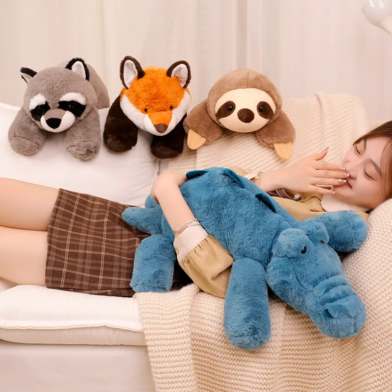 45-70cm Super Soft Lazy Fluffy Plush Stuffed Animals Plushie Raccoon Fox Crocodile Sloth Hug Throw Pillow Birthday Gift Boy Girl